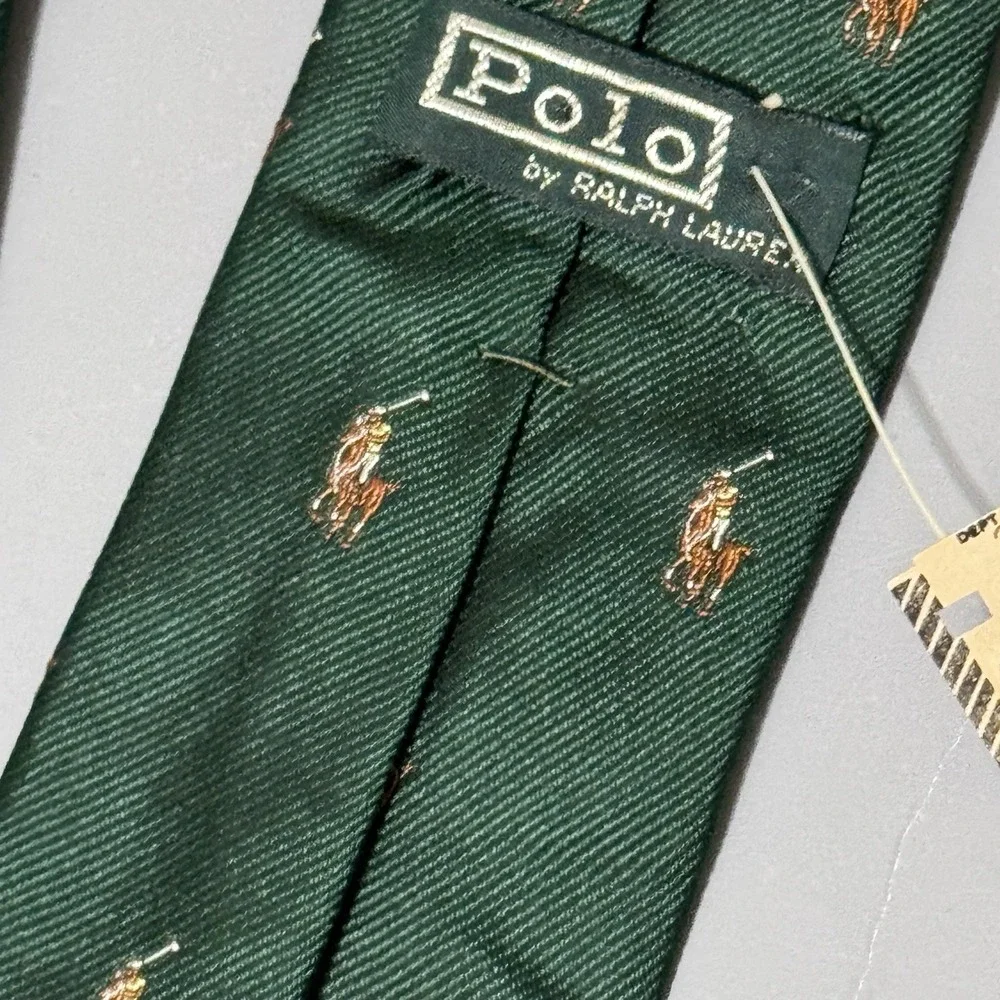 Polo Ralph Lauren Tie 2.5 In Thin Vintage Green AOP Flesh Pony Embroidered Saks - Picture 6 of 9